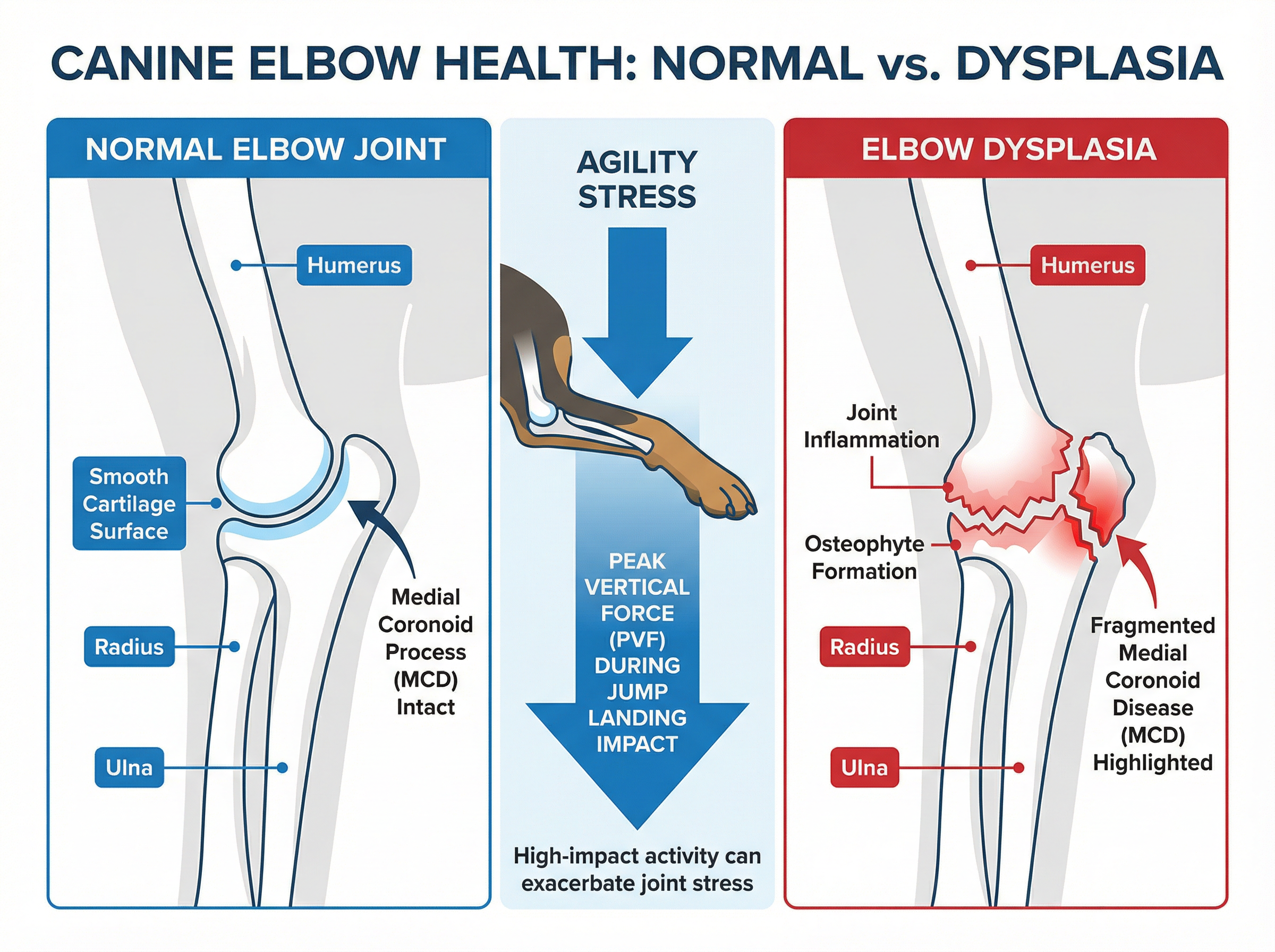 正常な肘関節と肘関節形成不全の比較