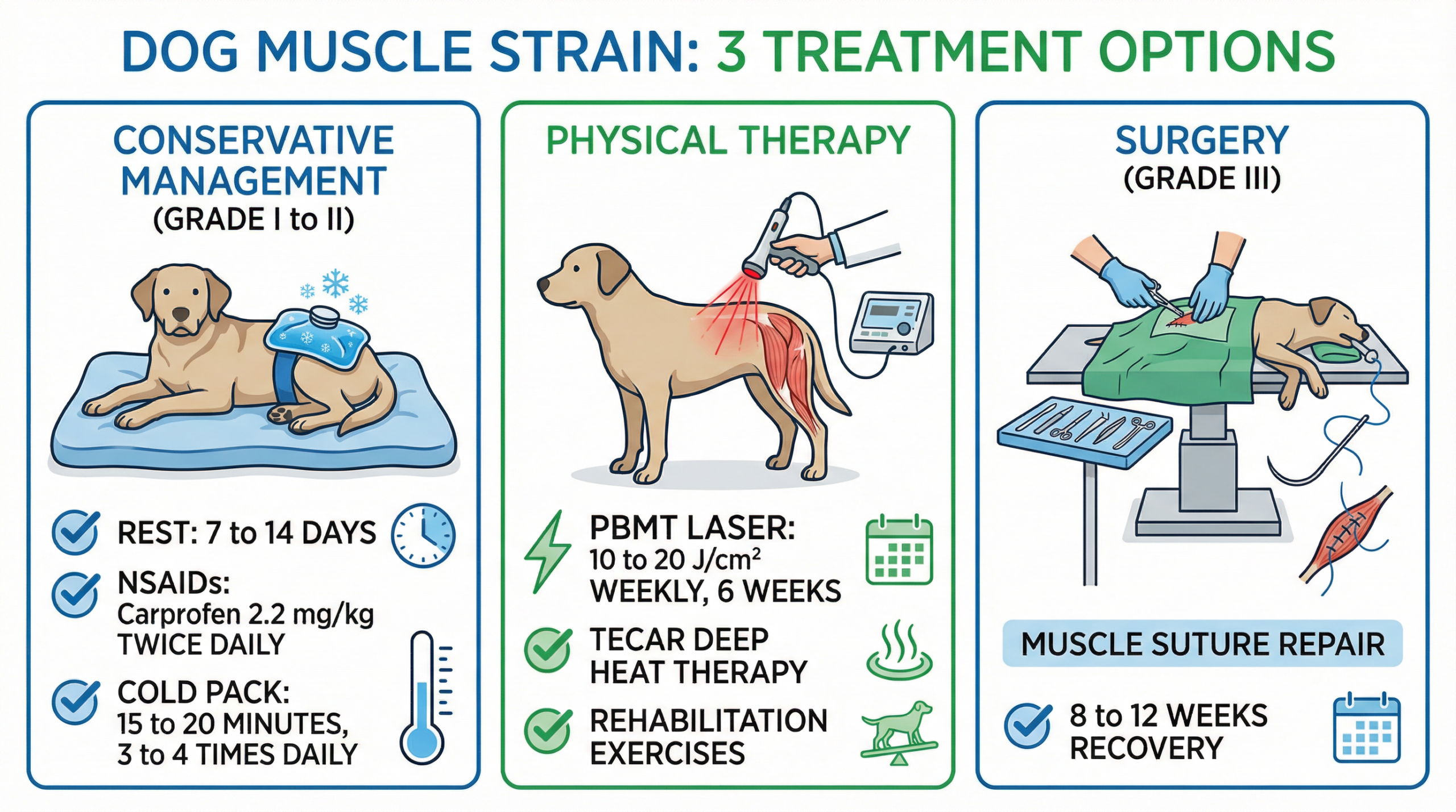 治療オプション3種（保存的管理・物理療法・手術）