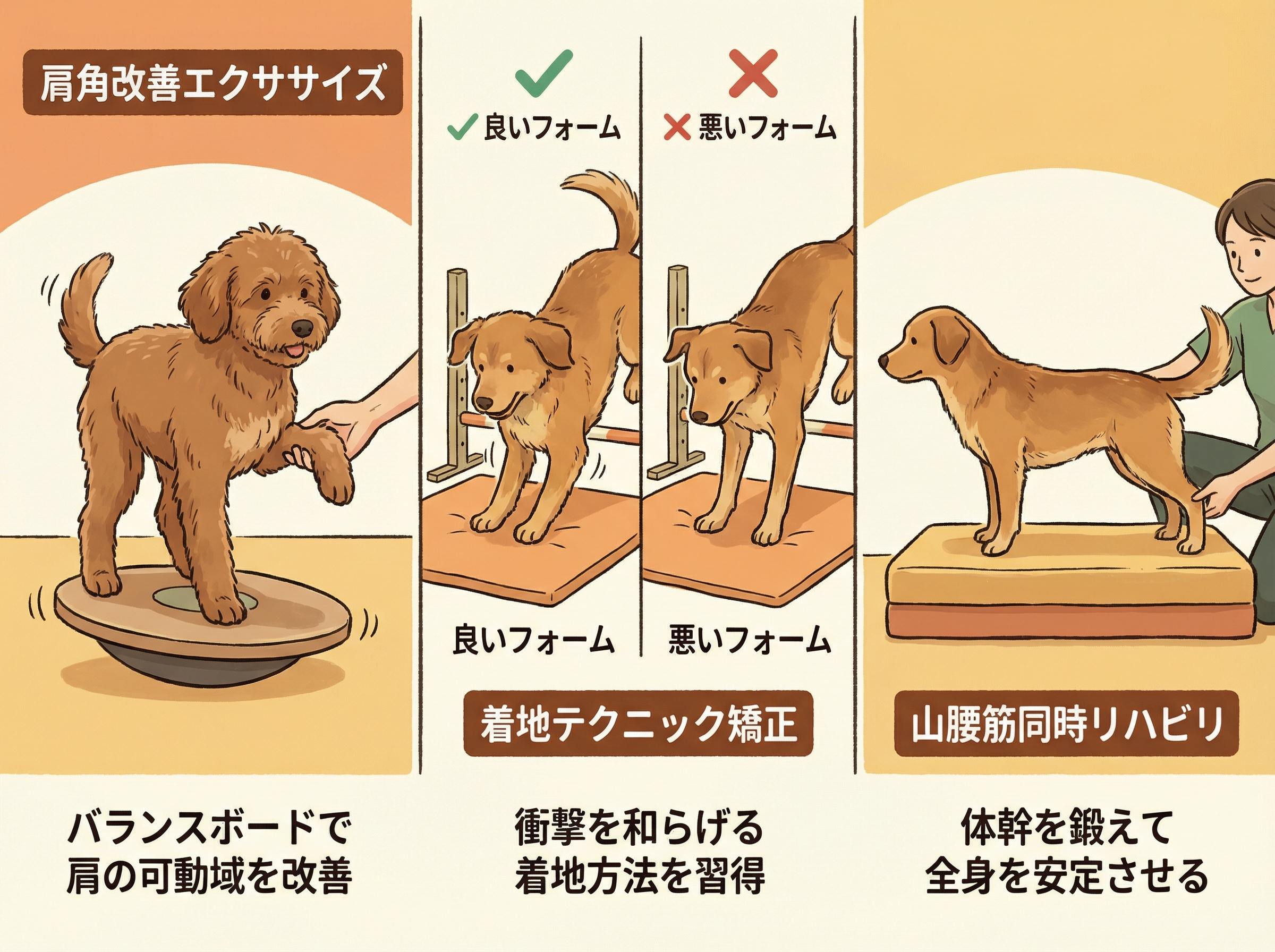予防エクササイズ：肩角改善・着地テクニック・山腰筋リハビリ
