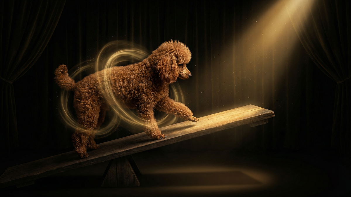 障害物を怖がる犬